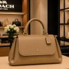 Beige Coach Leather Top Handle Satchel Bag
