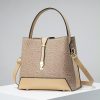 Beige Lace Pattern Top Handle Bucket Bag