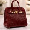 Burgundyy Croc Effect Top Handle Bag