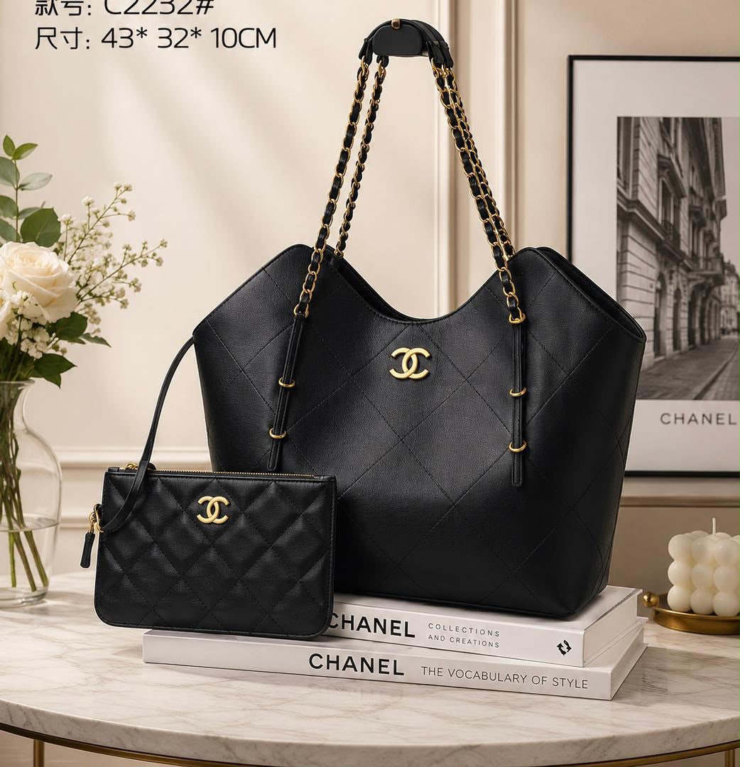 Black Chanel Quilted Caviar Leather Tote Bag