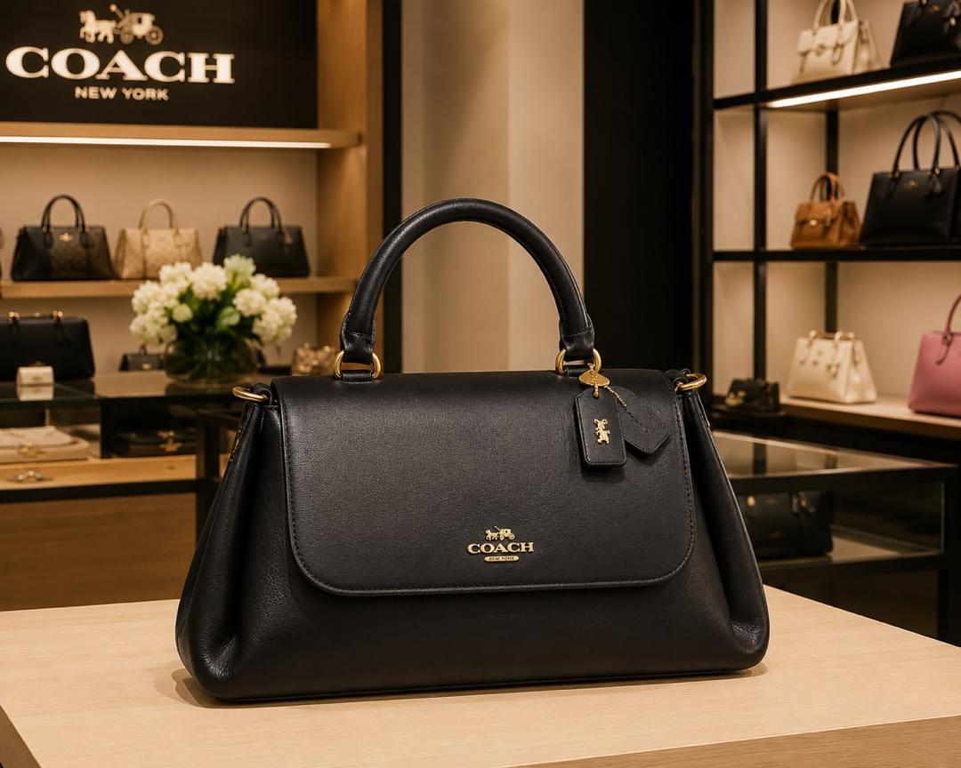 Black Coachh Leather Top Handle Satchel Bag