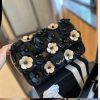 Black Fashion Camellia Flower Applique Flap Bag