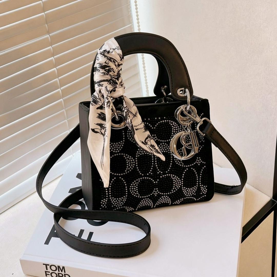 Black Lady Dior Embellished Canvas Handbag