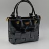 Black Qingmuxi Woven Leather Top Handle Tote Bag