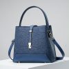 Blue Lace Pattern Top Handle Bucket Bag