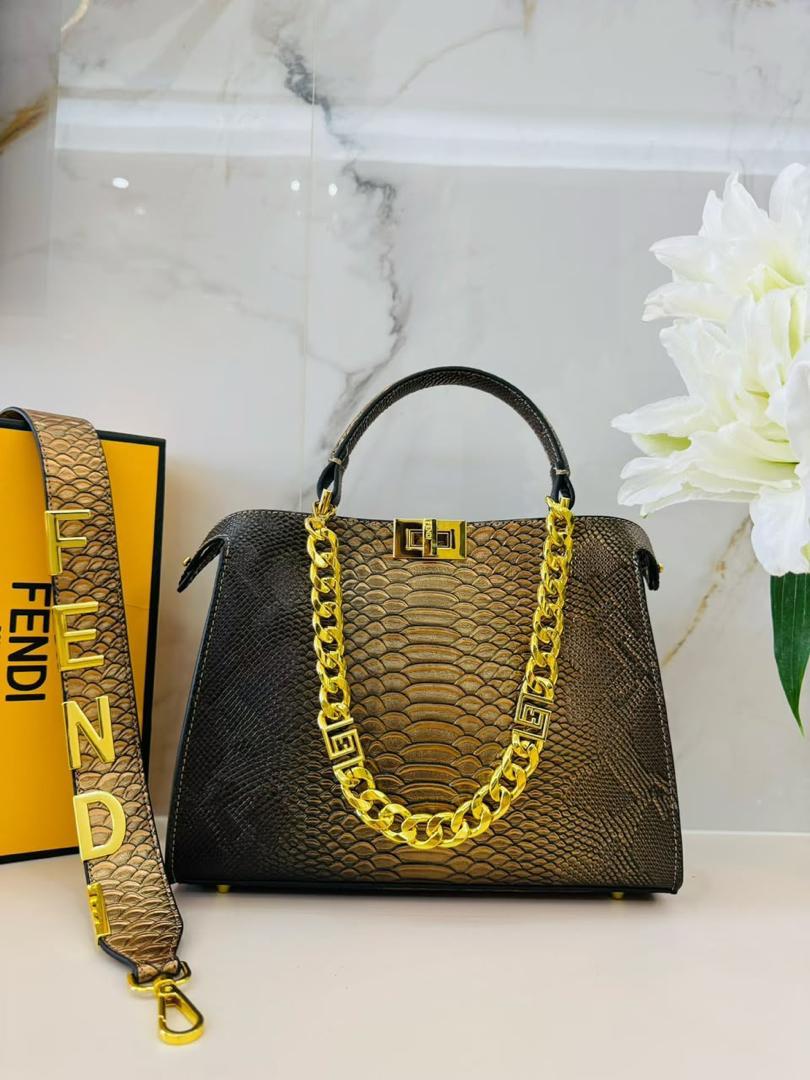Bronze Gradient Fendii Peekaboo Python-Embossed Leather Top Handle Bag