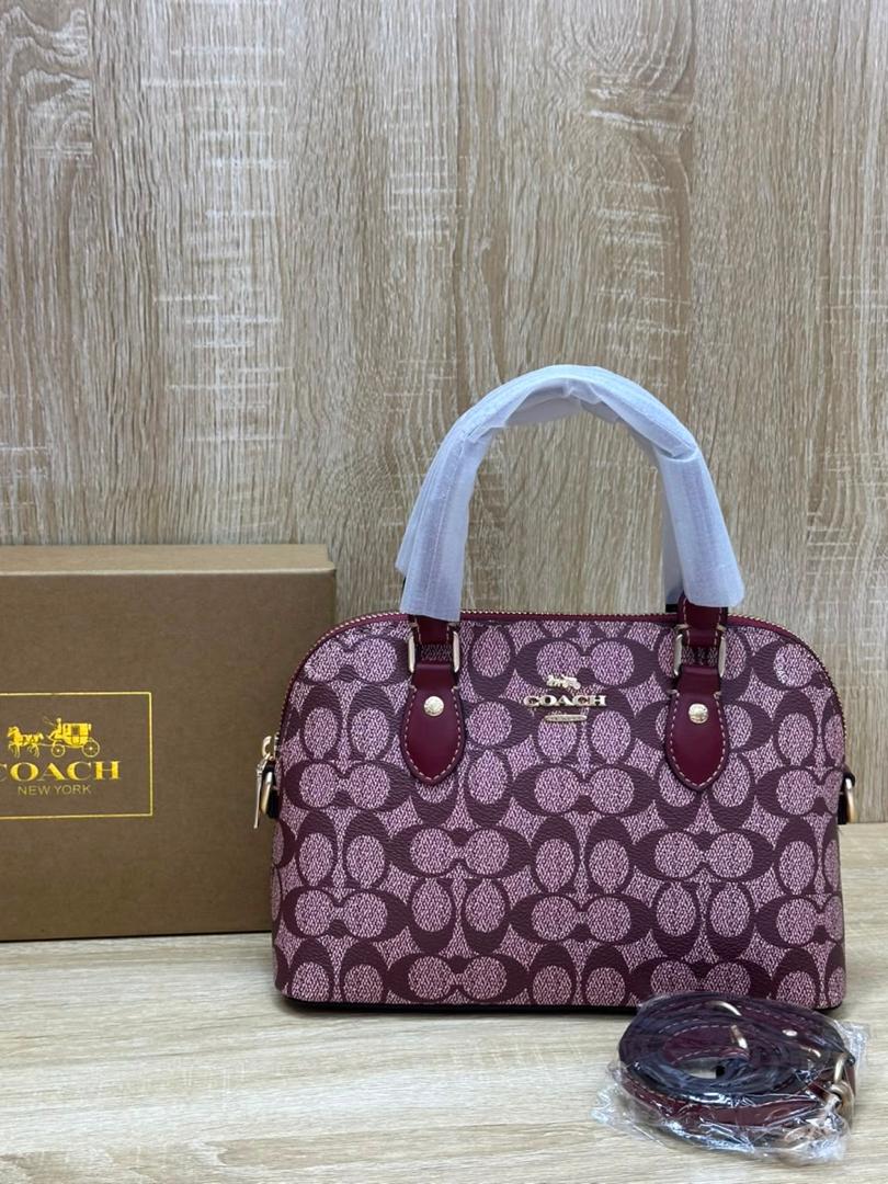 Wine Red Coachh Signature Canvas Mini Dome Satchel Bag