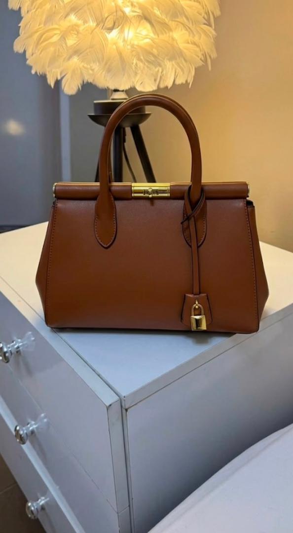 Brown Dolcee & Gabbana Dolce Box Leather Top Handle Bag