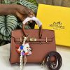 Brown Hermes Birkin Grained Leather Top Handle Bag