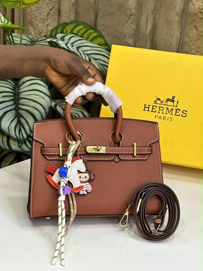 Brown Hermes Birkin Grained Leather Top Handle Bag