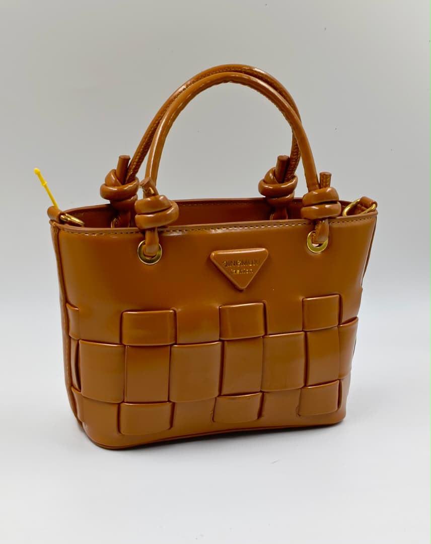 Brown Qingmuxi Woven Leather Top Handle Tote Bag
