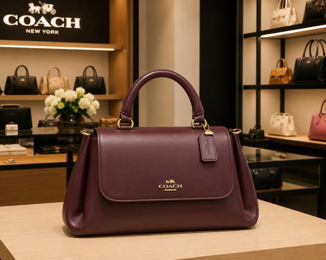 Burgundy Coach Leather Top Handle Satchel Bag