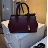 Burgundy Dolce & Gabbana Dolce Box Leather Top Handle Bag