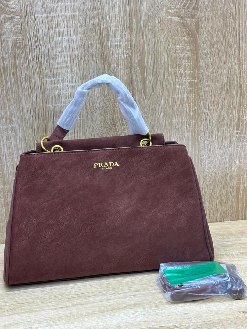 Burgundy Pradaa Matte Leather Top Handle Satchel Bag