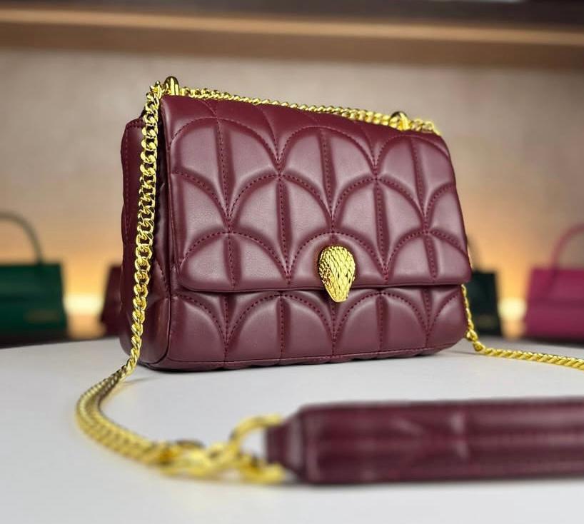 Burgundy Bvlgari Serpenti Quilted Leather Shoulder Bag