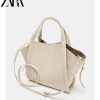 Cream Zara Minimalist Winged Tote Bag
