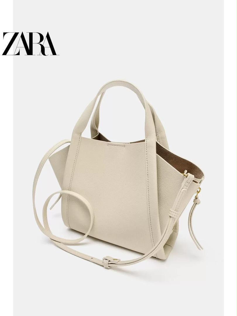 Cream Zara Minimalist Winged Tote Bag