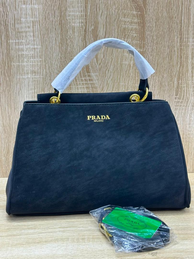 Dark Blue Pradaa Matte Leather Top Handle Satchel Bag
