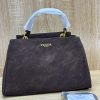 Dark Brown Pradaa Matte Leather Top Handle Satchel Bag