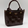 Dark Brown Qingmuxi Woven Leather Top Handle Tote Bag