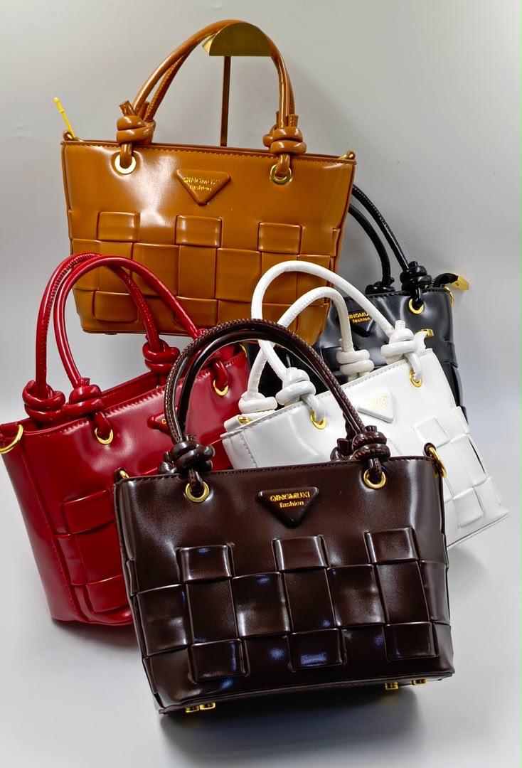 Dark Brown Qingmuxi Woven Leather Top Handle Tote Bag - Image 2