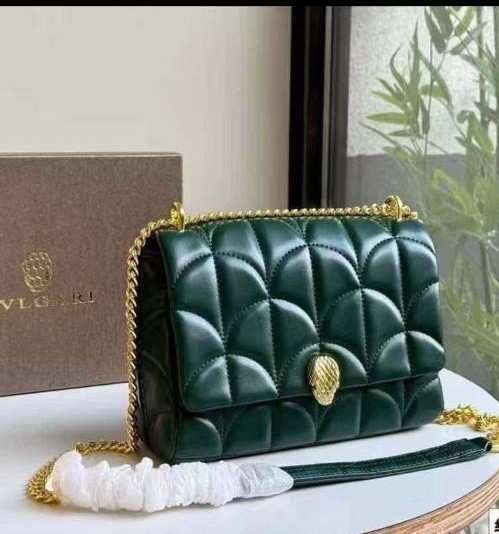 Emerald Green Bvlgari Serpenti Quilted Leather Shoulder Bag