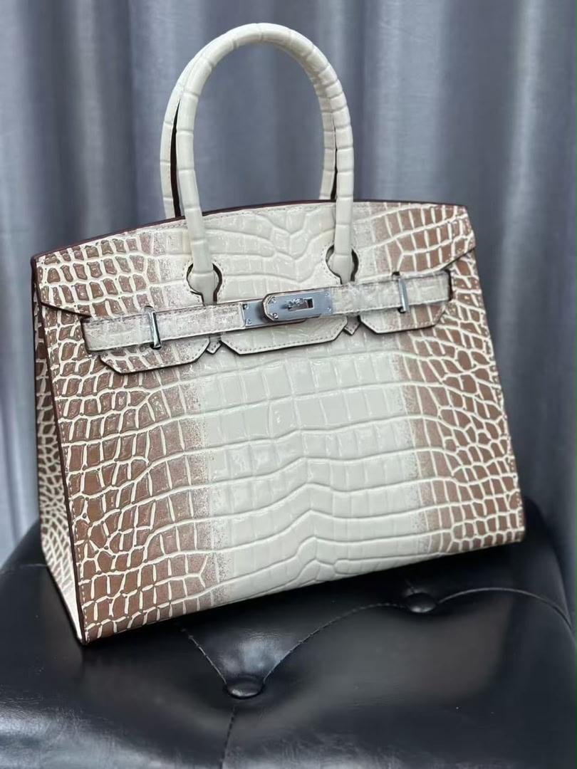 Fashion Birkin White Croc Effect Top Handle Bag