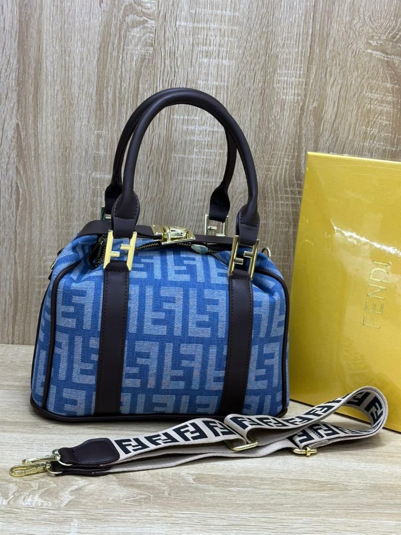 Fendii Boston Blue Mix FF Monogram Fabric Bowling Bag
