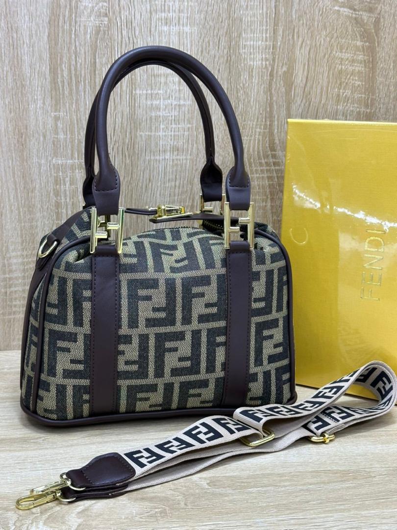 Fendi Boston Brown Mix FF Monogram Fabric Bowling Bag
