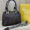 Fendi Boston Dark Brown FF Monogram Fabric Bowling Bag