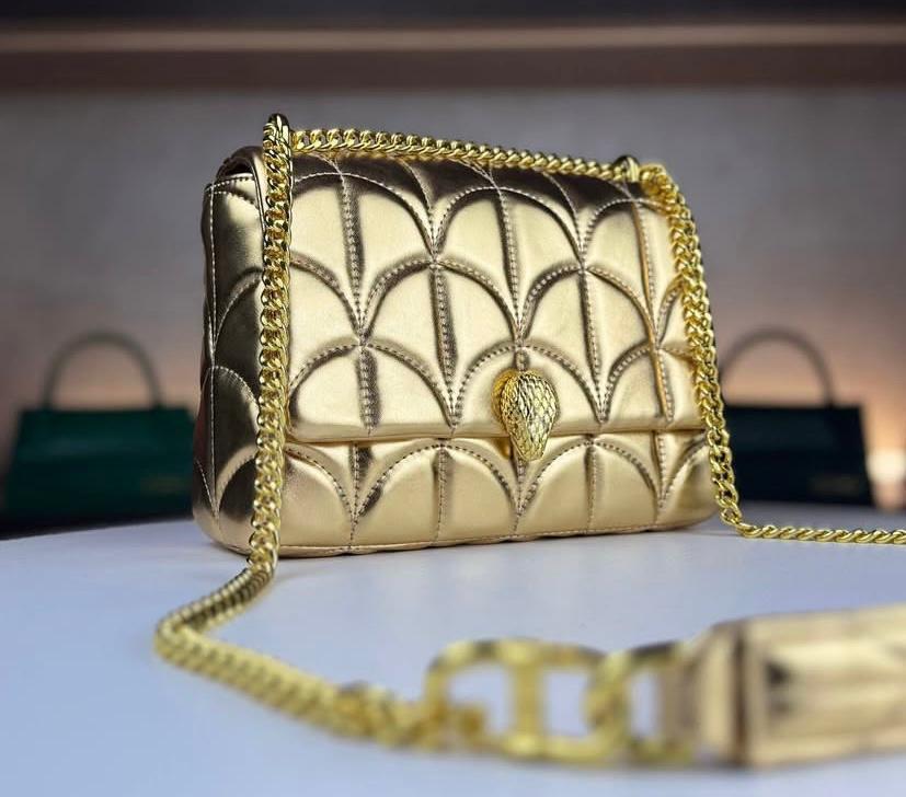Gold Bvlgari Serpenti Quilted Leather Shoulder Bag
