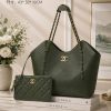 Green Chanell Quilted Caviar Leather Tote Bag