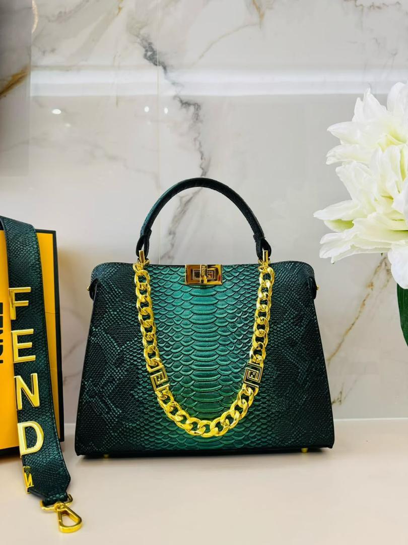 Green Gradient Fendi Peekaboo Python-Embossed Leather Top Handle Bag