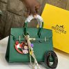 Green Hermes Birkin Grained Leather Top Handle Bag