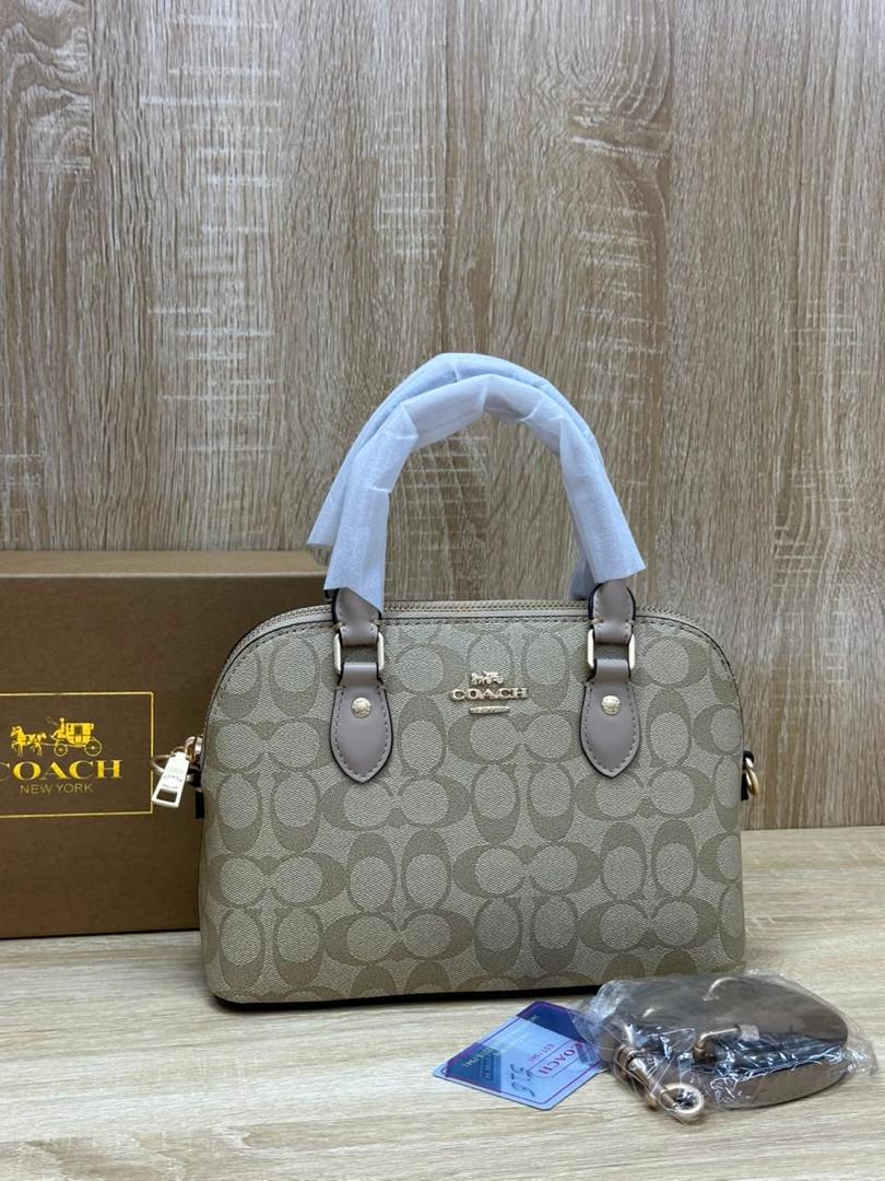 Khaki Coachh Signature Canvas Mini Dome Satchel Bag
