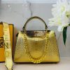 Metallic Gold Fendi Peekaboo Python-Embossed Leather Top Handle Bag