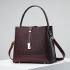 Oxblood Red Lace Pattern Top Handle Bucket Bag