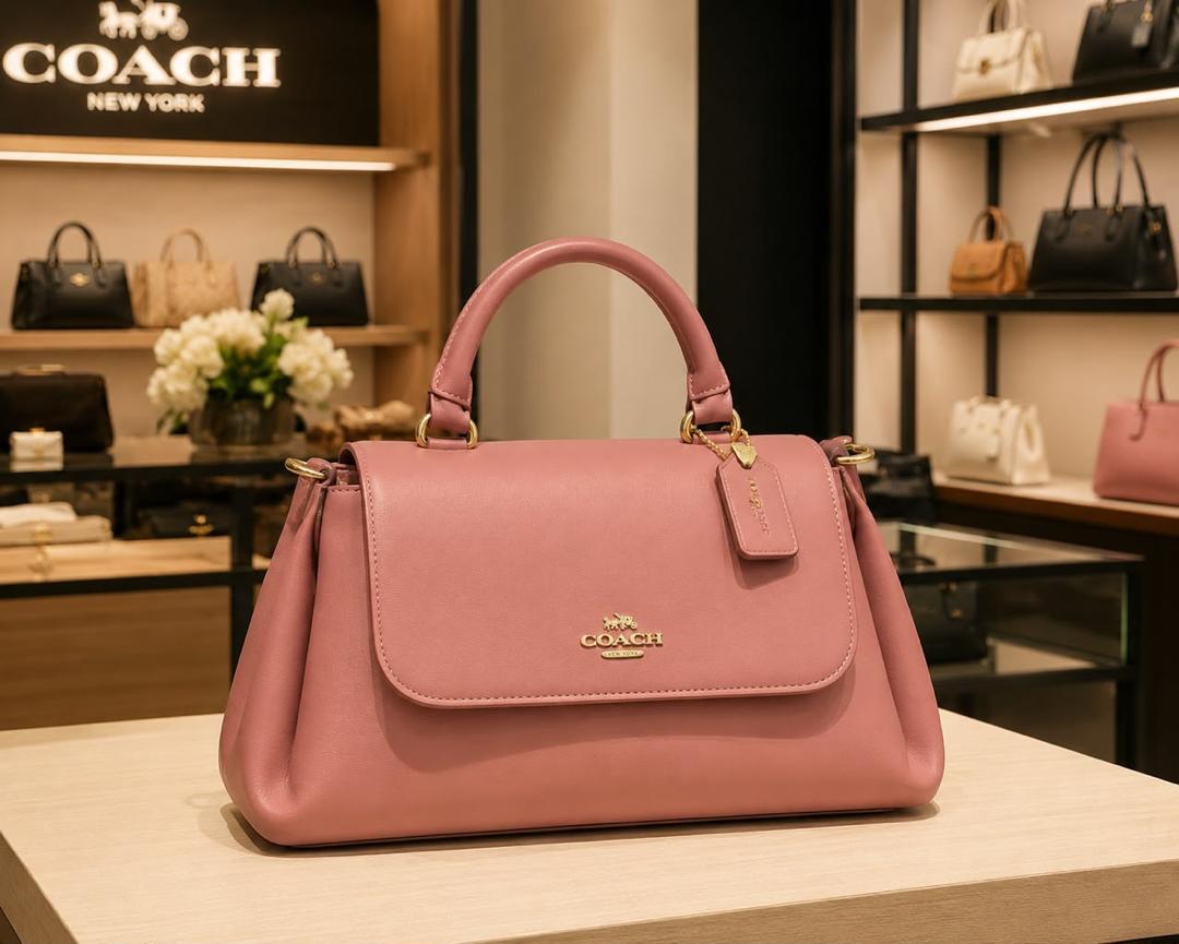 Pink Coachh Leather Top Handle Satchel Bag
