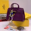 Purple Hermes Birkin Grained Leather Top Handle Bag