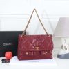Red Chanel Quilted Leather Flap Shoulder Bag with Dual Front Pockets