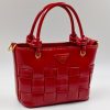 Red Qingmuxi Woven Leather Top Handle Tote Bag