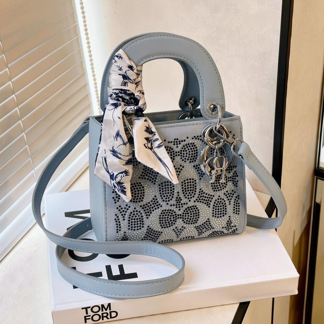 Sky Blue Lady Dior Embellished Canvas Handbag