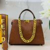 Tan Brown Fendi Peekaboo Python-Embossed Leather Top Handle Bag