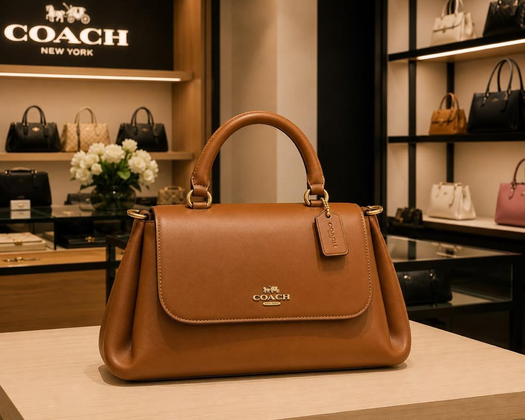 Tan Coach Leather Top Handle Satchel Bag