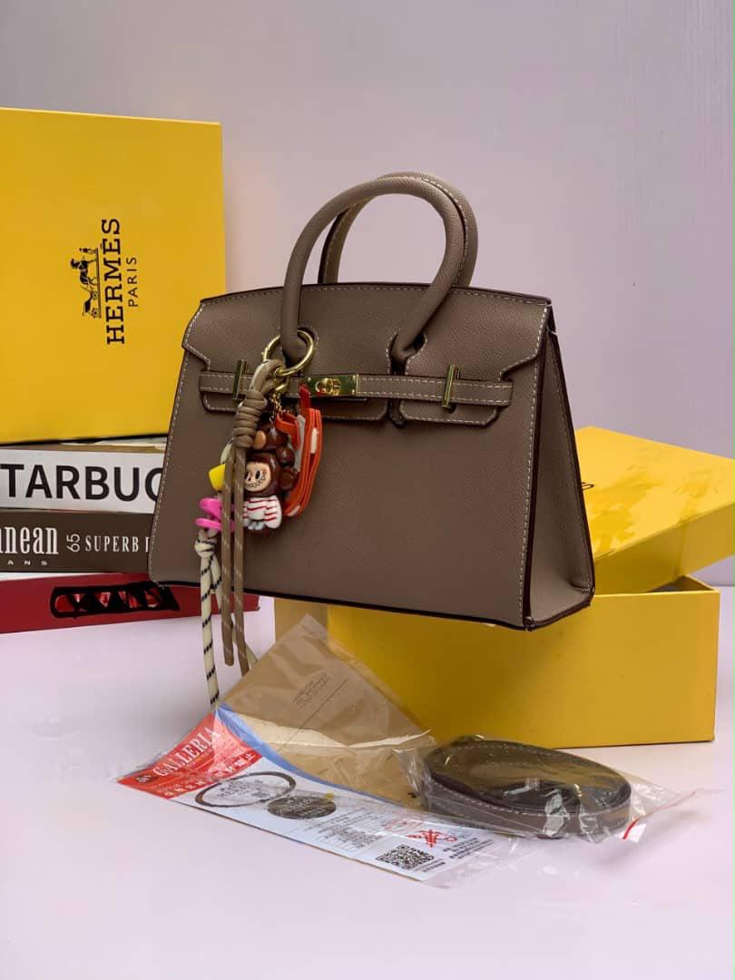 Taupe Hermess Birkin Grained Leather Top Handle Bag