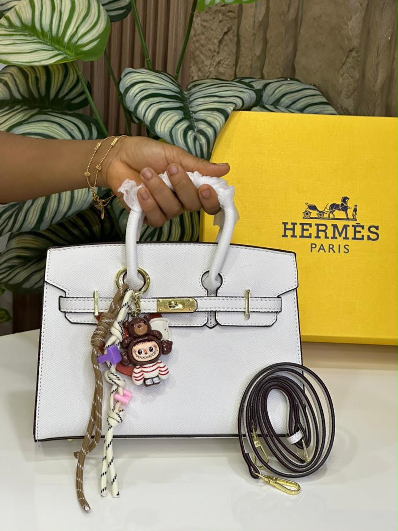 White Hermes Birkin Grained Leather Top Handle Bag
