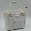White Qingmuxii Woven Leather Top Handle Tote Bag